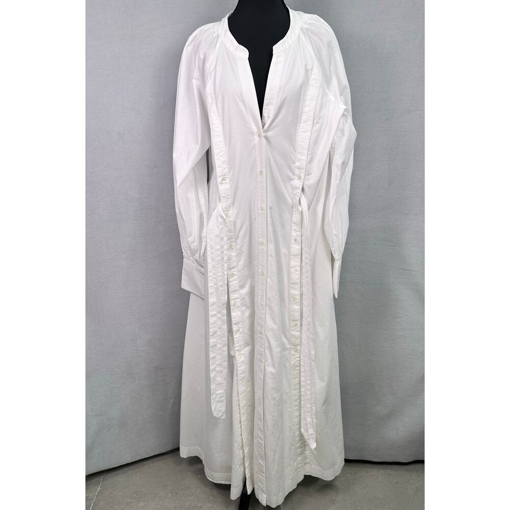 Free People Charlie White Cotton V Neck Maxi Dress Tie Waist Pockets Size Medium - Picture 4 of 11